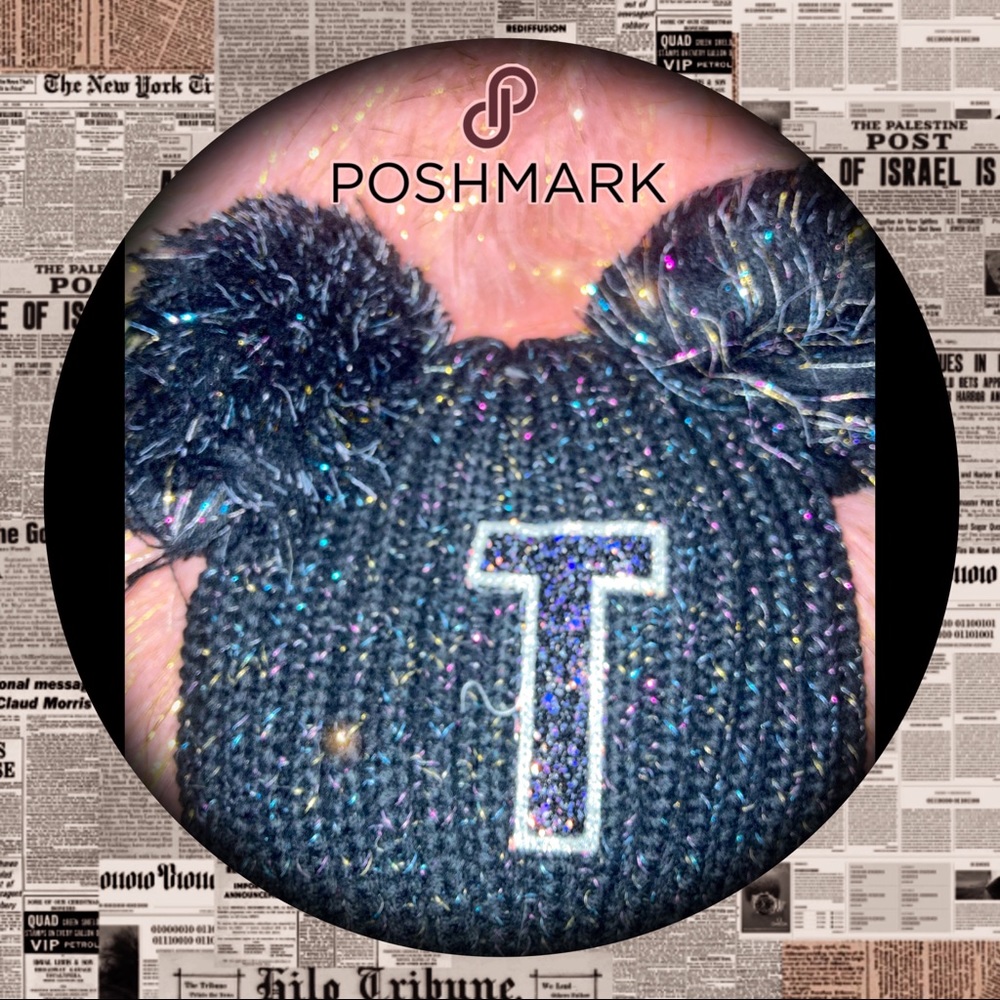 Justice Glitter Initial Pom-pom Beanie